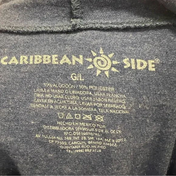 CARIBBEAN SIDE Resort/Souvenir Blue Long Sleeve Knit Hoodie Top L Riviera Maya - Picture 5 of 5